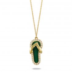 Doves by Doron Paloma Malachite and 1/10ctw Diamond Flip Flop Yellow Gold Pendant Necklace | Tropics
