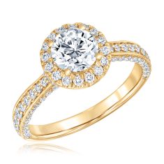 Downton Abbey 1 3/4ctw Round Lab Grown Diamond Halo Yellow Gold Engagement Ring | Lady Rose