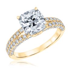 Downton Abbey 3 1/4ctw Cushion Lab Grown Diamond Yellow Gold Engagement Ring - Lady Rose