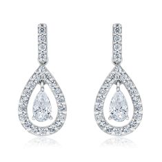 Downton Abbey 3/4ctw Pear Lab Grown Diamond White Gold Drop Earrings - Cora Grantham