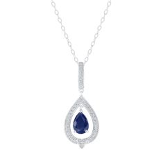 Downton Abbey | Cora Grantham - Blue Sapphire and 1/8ctw Diamond White Gold Pendant Necklace