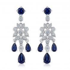 Downton Abbey | Cora Grantham - Created Blue Sapphire and Created White Sapphire Sterling Silver Statement Earrings