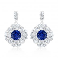 Downton Abbey | Cora Grantham - Created Blue Sapphire Milgrain Halo Sterling Silver Earrings