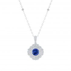 Downton Abbey | Cora Grantham - Created Blue Sapphire Milgrain Halo Sterling Silver Pendant Necklace