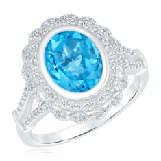 Downton Abbey | Cora Grantham - Oval Swiss Blue Topaz and Created White Sapphire Sterling Silver Ring