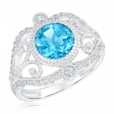 Downton Abbey | Cora Grantham - Round Swiss Blue Topaz and Created White Sapphire Filigree Ring