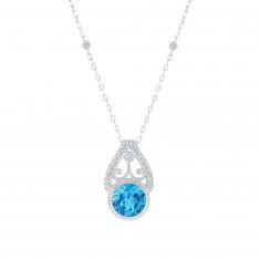 Downton Abbey | Cora Grantham - Round Swiss Blue Topaz and Created White Sapphire Sterling Silver Pendant Necklace