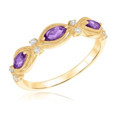 Downton Abbey | Dowager Countess - Marquise Amethyst and Diamond Accent Yellow Gold Band