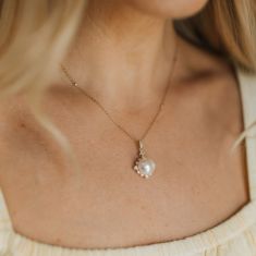 Downton Abbey | Lady Edith - Freshwater Cultured Pearl and 1/4ctw Diamond Yellow Gold Pendant Necklace