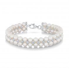 Downton Abbey | Lady Edith - Freshwater Cultured Pearl and White Topaz Sterling Silver Double Strand Bracelet