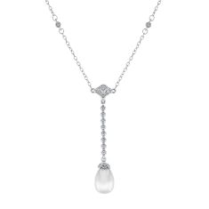 Downton Abbey | Lady Edith - Freshwater Cultured Pearl and Created White Sapphire Drop Station Necklace