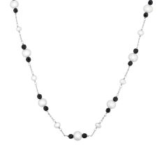 Downton Abbey | Lady Mary - Black Onyx and Freshwater Cultured Pearl Sterling Silver Station Necklace