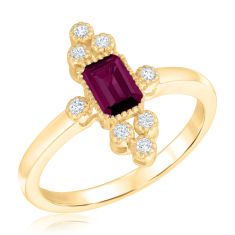 Downton Abbey | Lady Mary - Emerald-Cut Rhodolite Garnet and Diamond Yellow Gold Ring