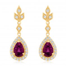 Downton Abbey | Lady Mary - Rhodolite Garnet and 1/5ctw Diamond Yellow Gold Earrings