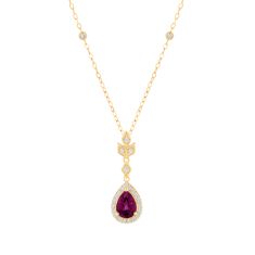 Downton Abbey | Lady Mary - Rhodolite Garnet and 1/8ctw Diamond Yellow Gold Pendant Necklace