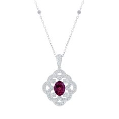 Downton Abbey | Lady Mary - Round Rhodolite Garnet and Created White Sapphire Milgrain Scroll Sterling Silver Necklace