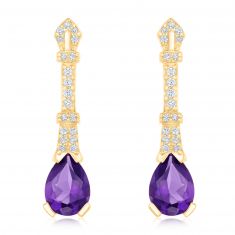 Downton Abbey | Dowager Countess - Pear Amethyst and 1/10ctw Diamond Yellow Gold Drop Earrings
