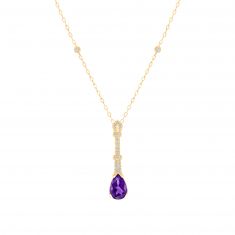 Downton Abbey | Dowager Countess - Pear Amethyst and 1/10ctw Diamond Yellow Gold Drop Pendant Necklace