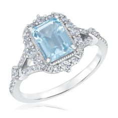 Downton Abbey Cora Grantham - Emerald Sky Blue Topaz and Created White Sapphire Sterling Silver Ring