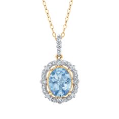 Downton Abbey Cora Grantham - Oval Sky Blue Topaz and 1/5ctw Diamond Yellow Gold Pendant Necklace