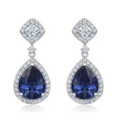 Downton Abbey Cora Grantham - Pear Created Blue Sapphire and Created White Sapphire Sterling Silver Earrings