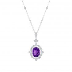Downton Abbey | Dowager Countess - Amethyst and Created White Sapphire Sterling Silver Pendant Necklace