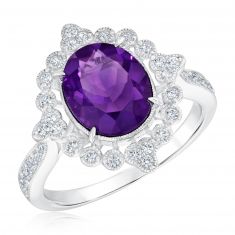 Downton Abbey | Dowager Countess - Amethyst and Created White Sapphire Sterling Silver Ring