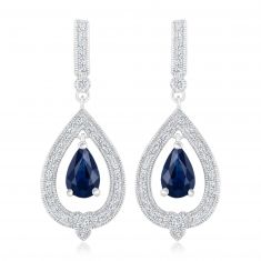 Downton Abbey | Cora Grantham - Blue Sapphire and 1/5ctw Diamond White Gold Earrings