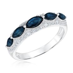 Downton Abbey | Cora Grantham - Marquise Blue Sapphire and 1/3ctw Diamond White Gold Band