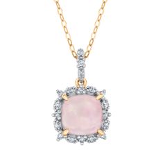 Downton Abbey Lady Edith - Cushion Opal and 1/8ctw Diamond Halo Yellow Gold Pendant Necklace