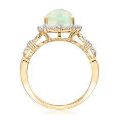 Downton Abbey Lady Edith - Cushion Opal and 1/8ctw Diamond Halo Yellow Gold Ring