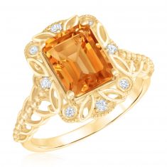 Downton Abbey | Lady Edith - Citrine and 1/10ctw Diamond Yellow Gold Ring