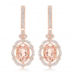 Downton Abbey | Lady Edith - Oval Morganite and 1/4ctw Diamond Rose Gold Earrings