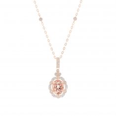 Downton Abbey | Lady Edith - Oval Morganite and 1/4ctw Diamond Rose Gold Pendant Necklace