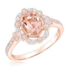 Downton Abbey | Lady Edith - Oval Morganite and 1/4ctw Diamond Rose Gold Ring