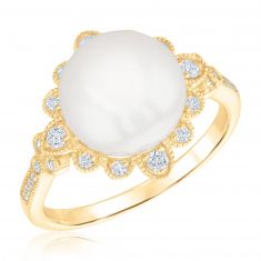 Downton Abbey | Lady Edith - Freshwater Cultured Pearl and 1/5ctw Diamond Yellow Gold Ring