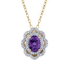 Downton Abbey Dowager Countess - Oval Amethyst and 1/5ctw Diamond Yellow Gold Pendant Necklace