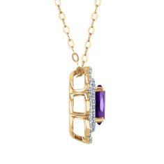 Downton Abbey Dowager Countess - Oval Amethyst and 1/5ctw Diamond Yellow Gold Pendant Necklace