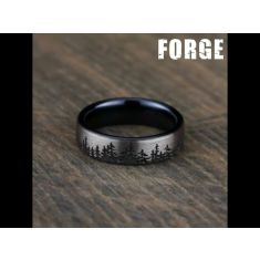 Black and Grey Titanium Tree Line Pattern Comfort Fit Band 6.5mm