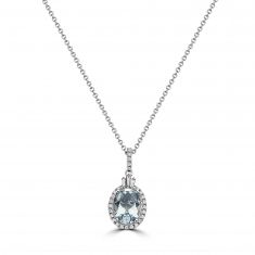 Effy Aquamarine and 1/6ctw Diamond White Gold Pendant Necklace