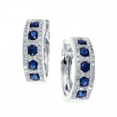 Effy Blue Sapphire and Diamond Hoop Earrings 1/4ctw