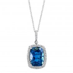 Effy London Blue Topaz and 1/2ctw Diamond Double Halo White Gold Pendant Necklace