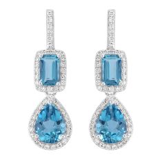 Effy London Blue Topaz and 1/4ctw Diamond Double Halo Drop White Gold Earrings