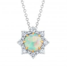 Effy Opal and 1/3ctw Diamond Halo Two-Tone Gold Pendant Necklace