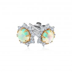 Effy Opal and 3/8ctw Diamond Halo Two-Tone Gold Earrings