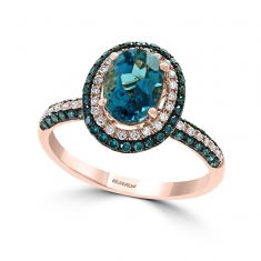 Effy Oval London Blue Topaz and 1/2ctw Diamond Double Halo Rose Gold Ring