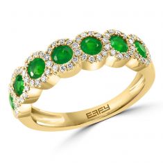 Effy Round Emerald 1/4ctw Diamond Halo Yellow Gold Band