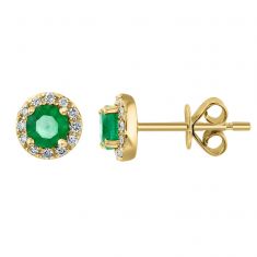 Effy Round Emerald 1/8ctw Diamond Halo Yellow Gold Stud Earrings