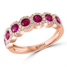 Effy Round Ruby 1/4ctw Diamond Halo Rose Gold Band