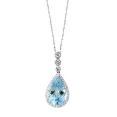 Effy White Gold Aquamarine and Diamond Pendant 1/5ctw